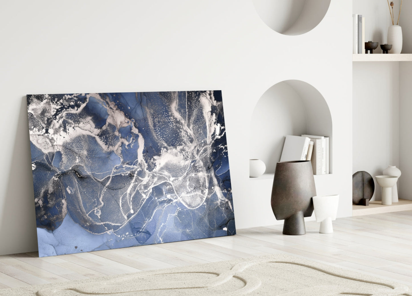 Sapphire Marble Alcohol Ink Glass Wall Art