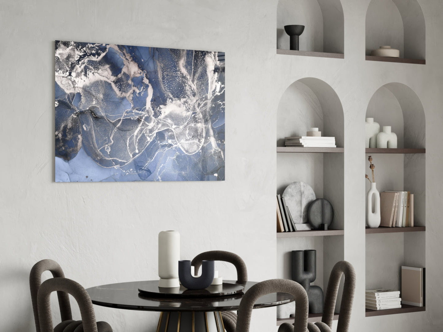 Sapphire Marble Alcohol Ink Glass Wall Art