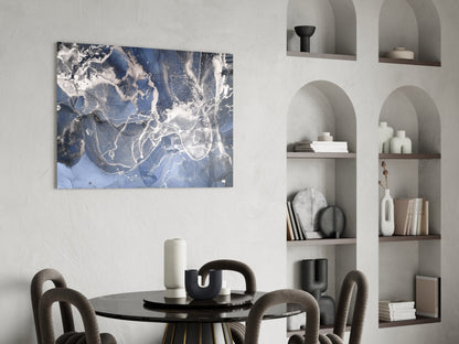Sapphire Marble Alcohol Ink Glass Wall Art