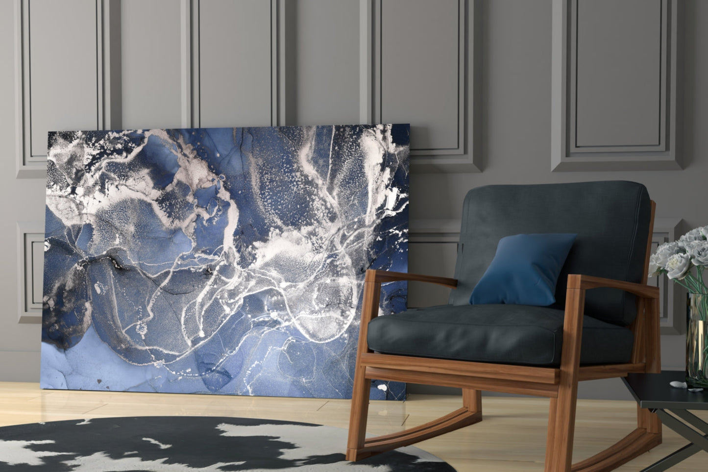 Sapphire Marble Alcohol Ink Glass Wall Art