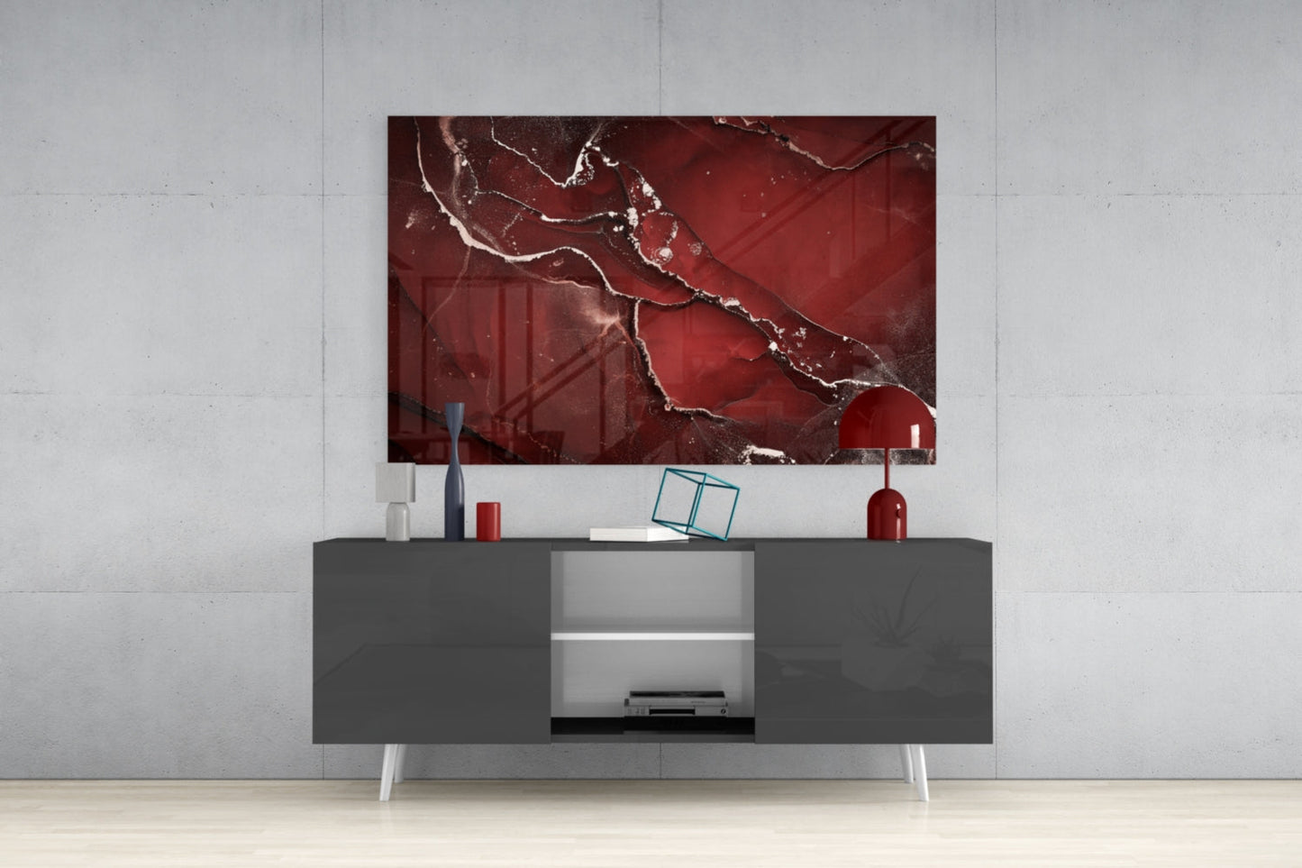 Crimson Marble Alcohol Ink Glass Wall Art