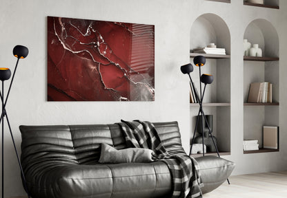 Crimson Marble Alcohol Ink Glass Wall Art