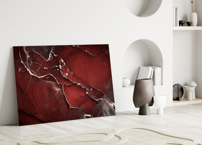 Crimson Marble Alcohol Ink Glass Wall Art