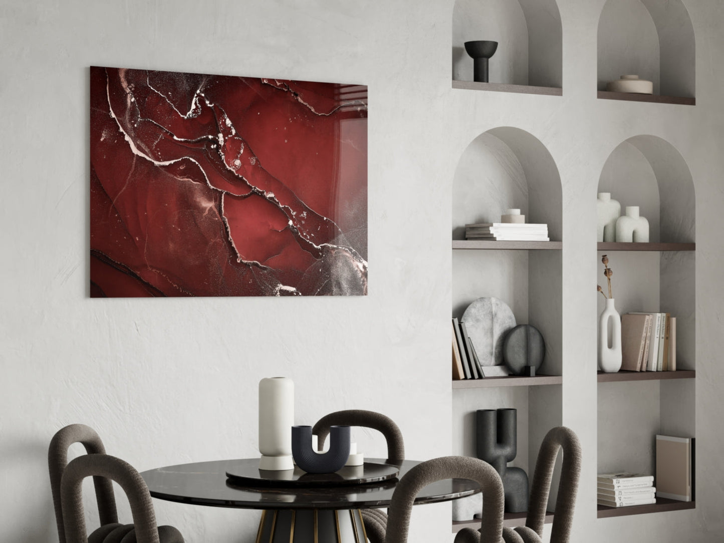 Crimson Marble Alcohol Ink Glass Wall Art
