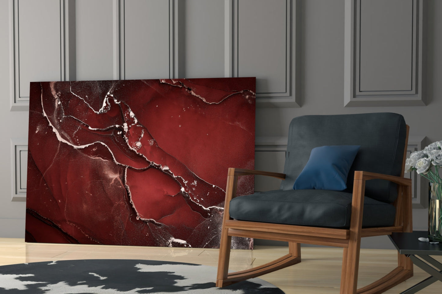 Crimson Marble Alcohol Ink Glass Wall Art