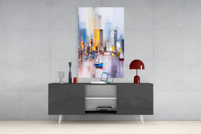 Harbor City Impressionist Glass Wall Art