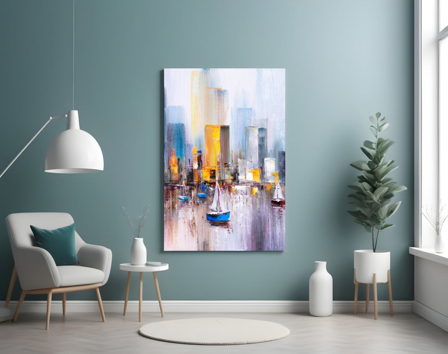 Harbor City Impressionist Glass Wall Art