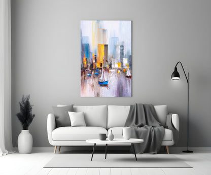 Harbor City Impressionist Glass Wall Art