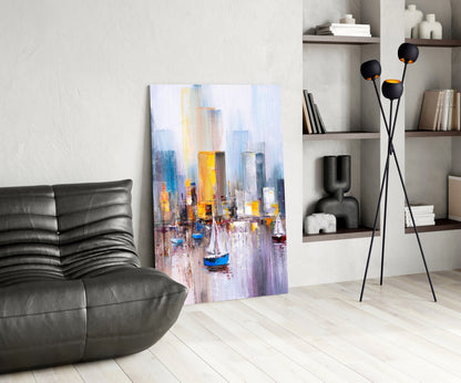 Harbor City Impressionist Glass Wall Art