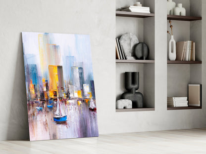 Harbor City Impressionist Glass Wall Art