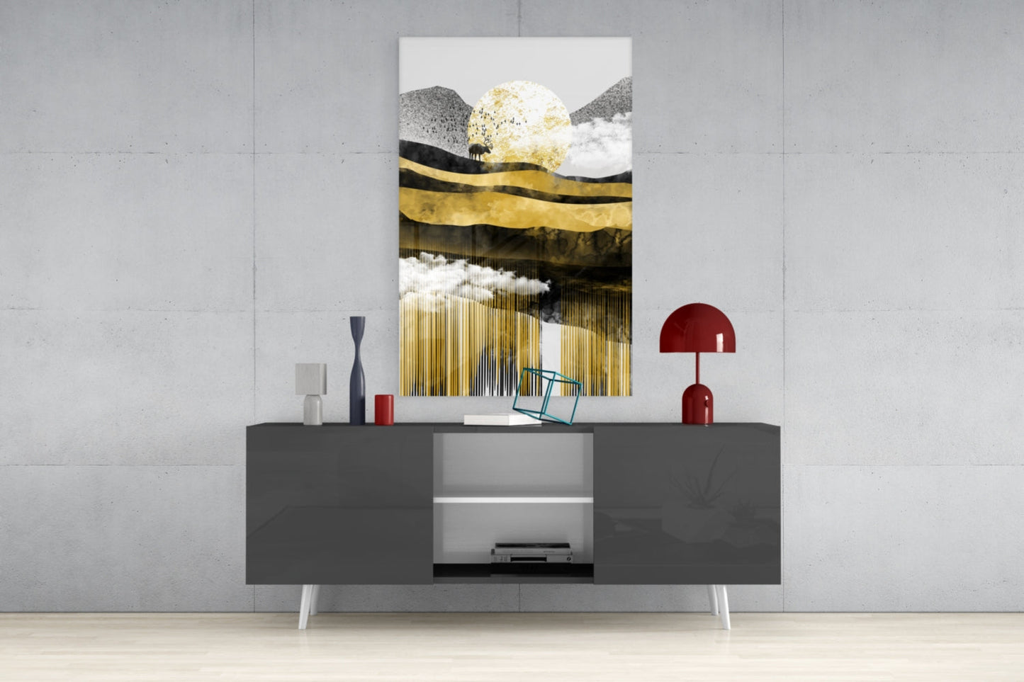 Gold Moon Deer Glass Wall Art