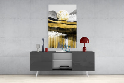 Gold Moon Deer Glass Wall Art