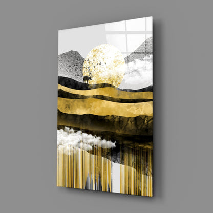 Gold Moon Deer Glass Wall Art