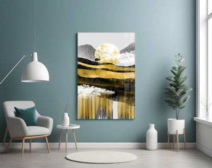 Gold Moon Deer Glass Wall Art