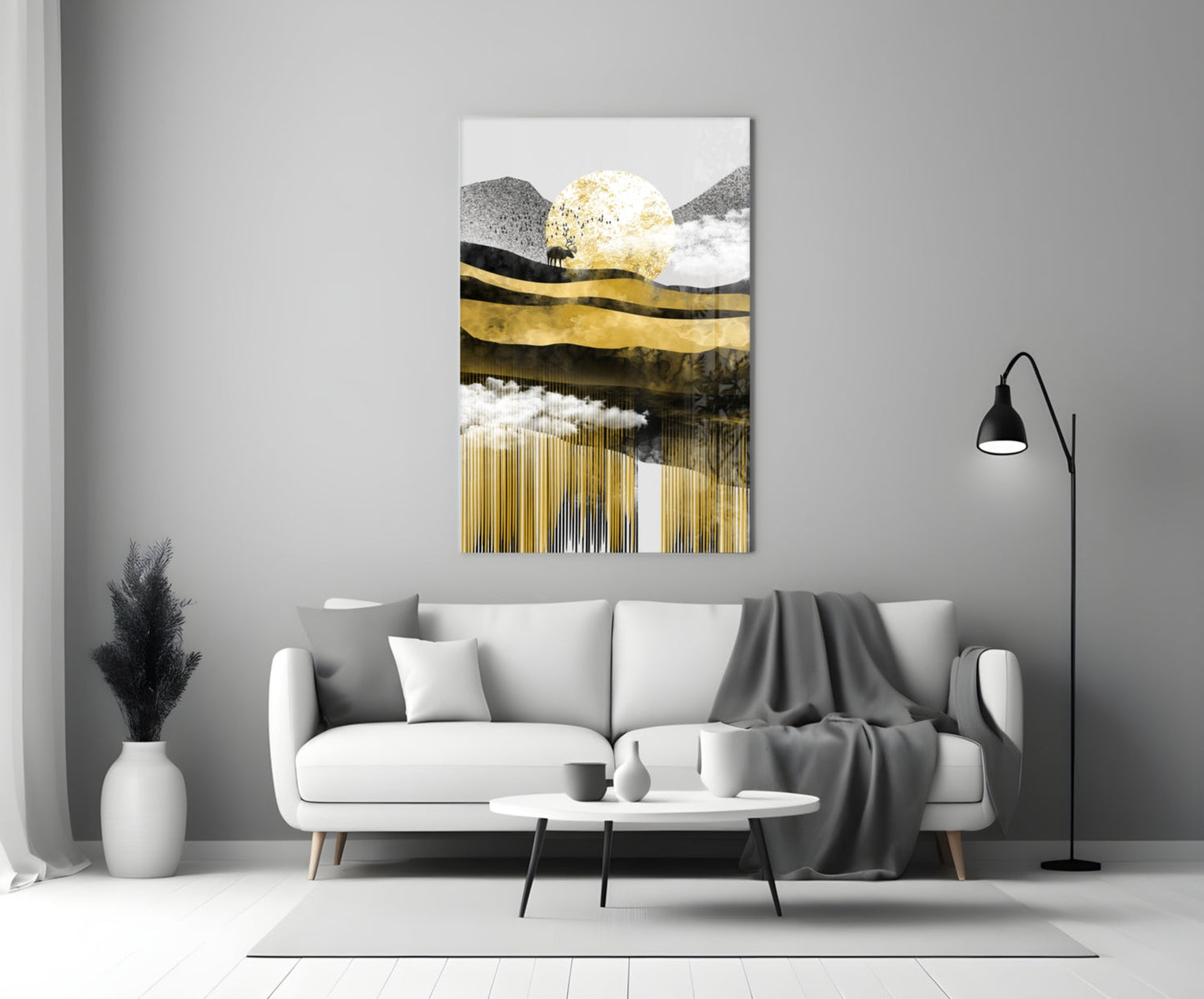 Gold Moon Deer Glass Wall Art