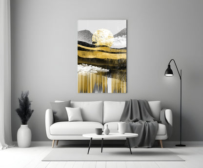Gold Moon Deer Glass Wall Art