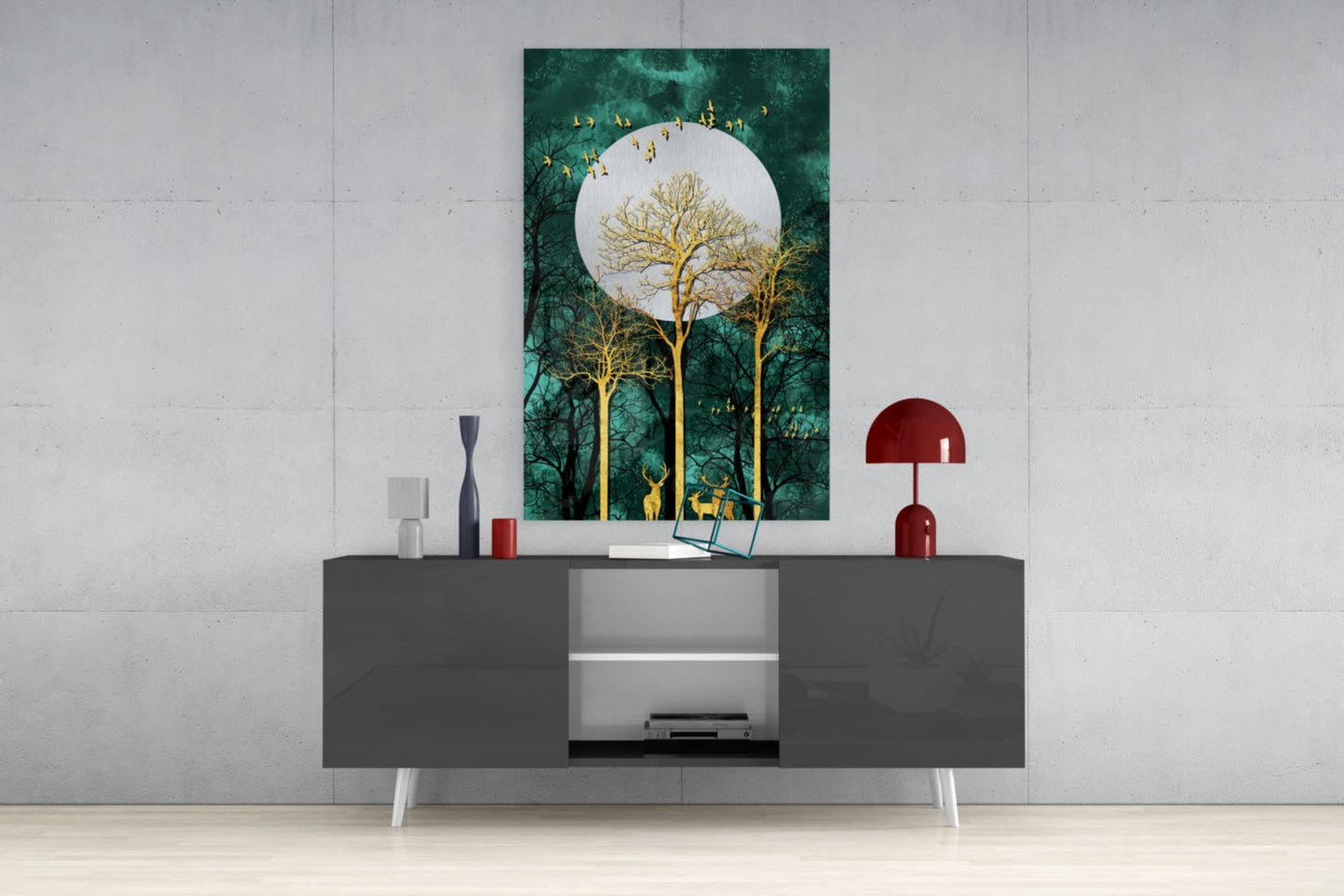 Gold Forest Deer Glass Wall Art