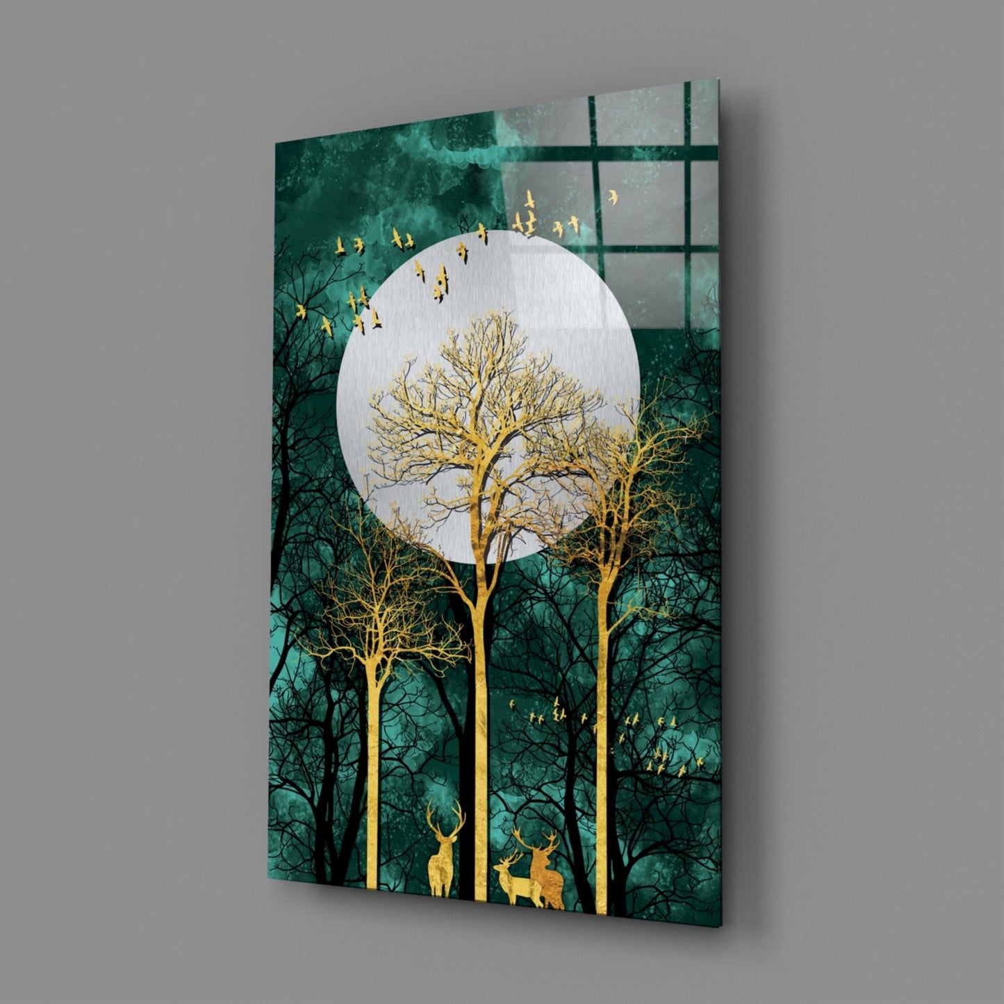 Gold Forest Deer Glass Wall Art