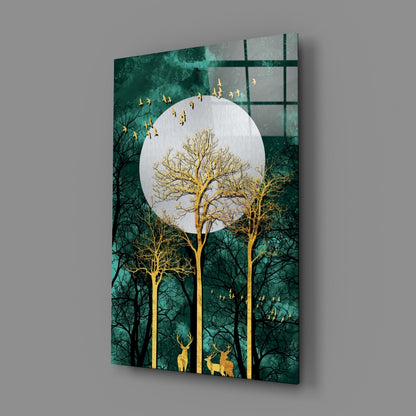 Gold Forest Deer Glass Wall Art