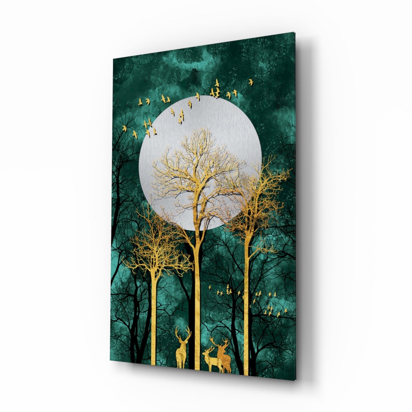 Gold Forest Deer Glass Wall Art