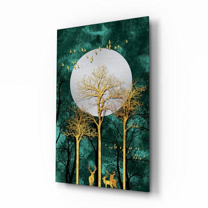 Gold Forest Deer Glass Wall Art