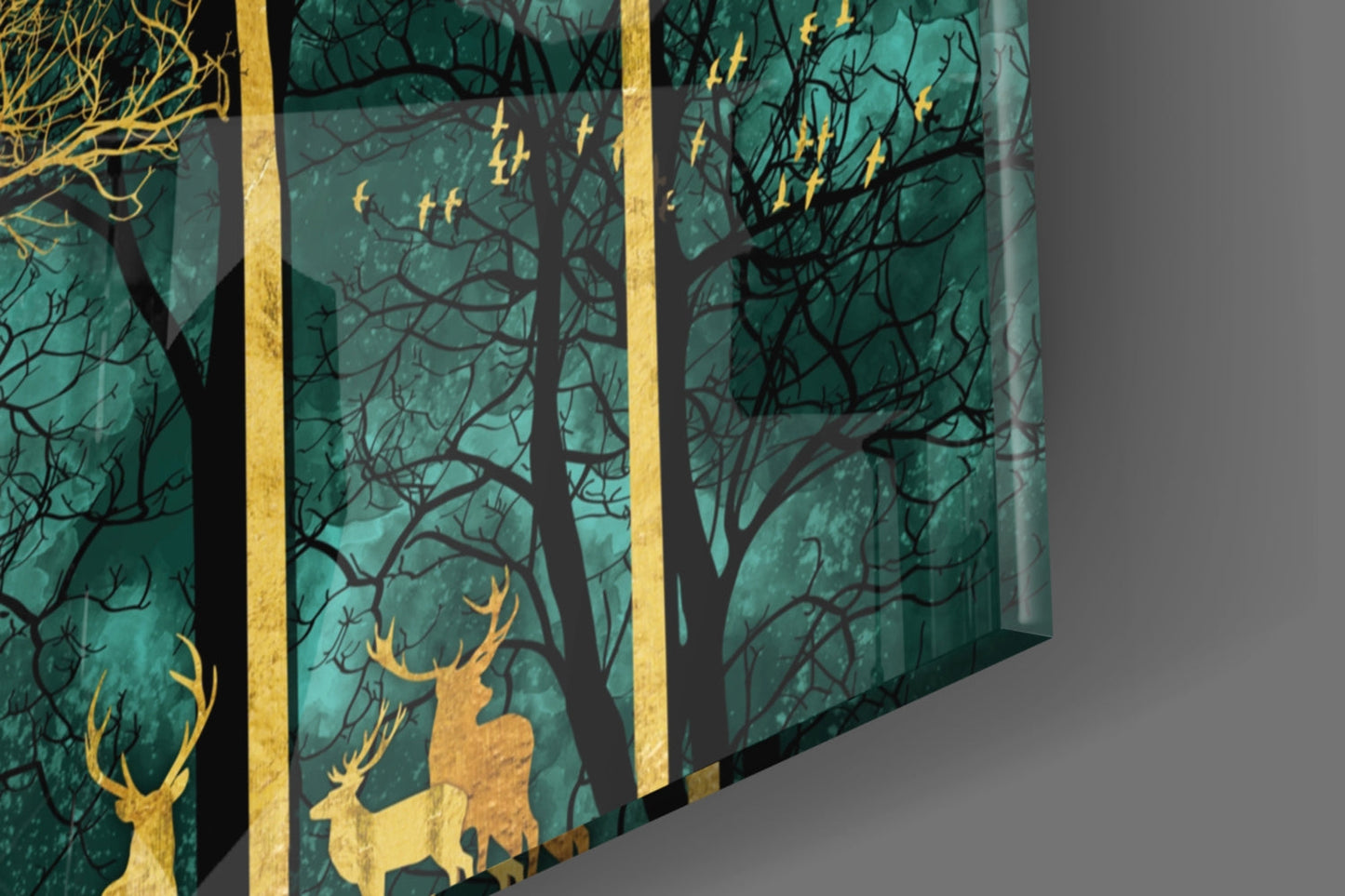 Gold Forest Deer Glass Wall Art