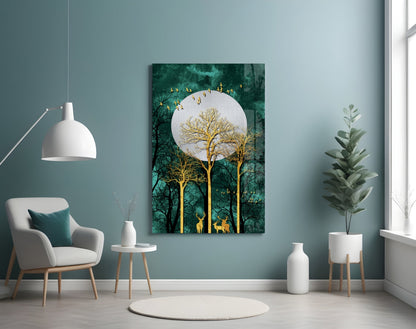 Gold Forest Deer Glass Wall Art