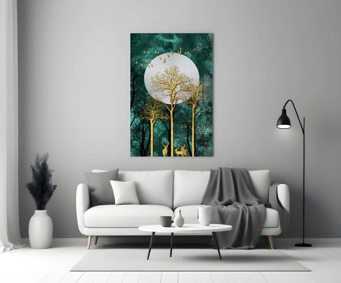 Gold Forest Deer Glass Wall Art