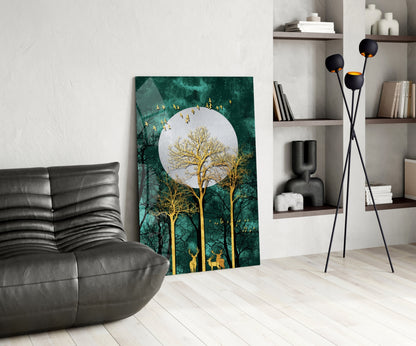 Gold Forest Deer Glass Wall Art
