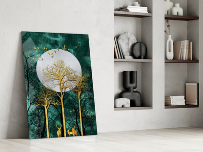 Gold Forest Deer Glass Wall Art