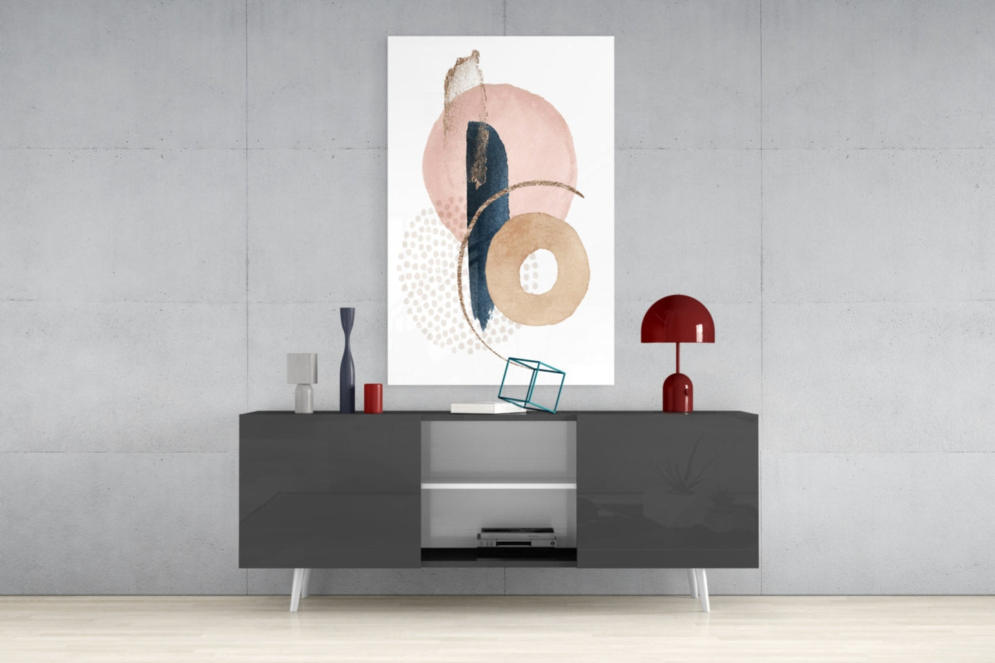 Blush Navy Boho Shapes Glass Wall Art