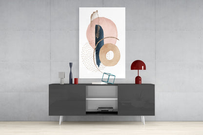 Blush Navy Boho Shapes Glass Wall Art