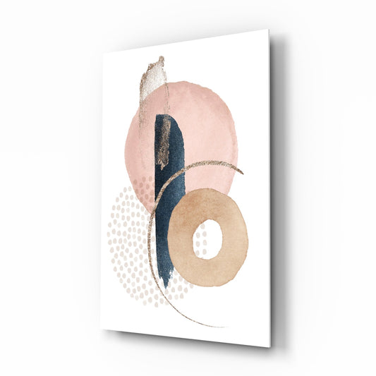 Blush Navy Boho Shapes Glass Wall Art