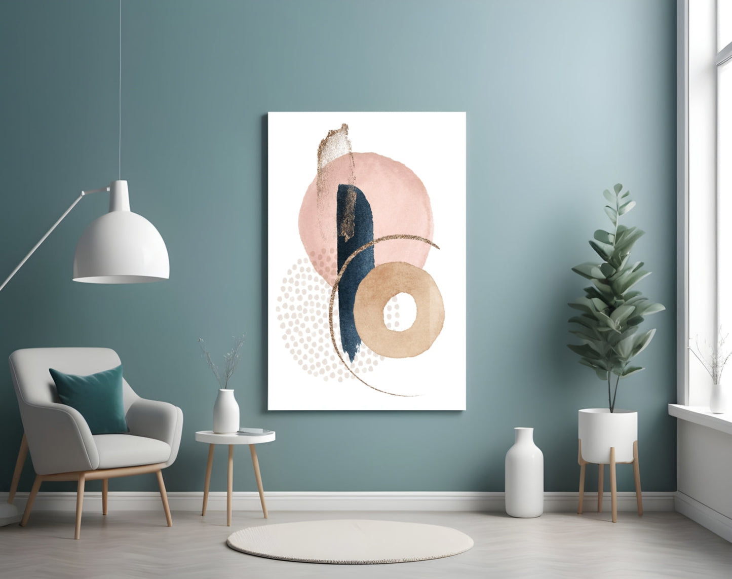 Blush Navy Boho Shapes Glass Wall Art