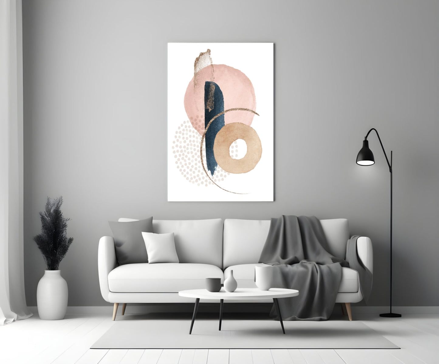 Blush Navy Boho Shapes Glass Wall Art