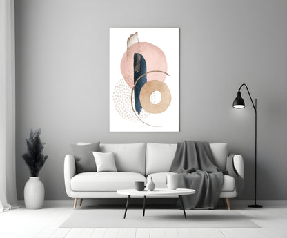 Blush Navy Boho Shapes Glass Wall Art