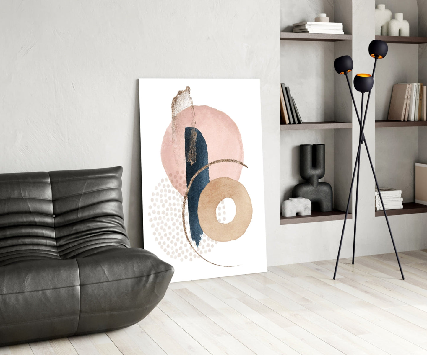 Blush Navy Boho Shapes Glass Wall Art