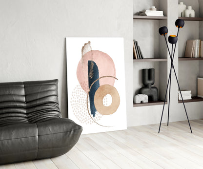 Blush Navy Boho Shapes Glass Wall Art
