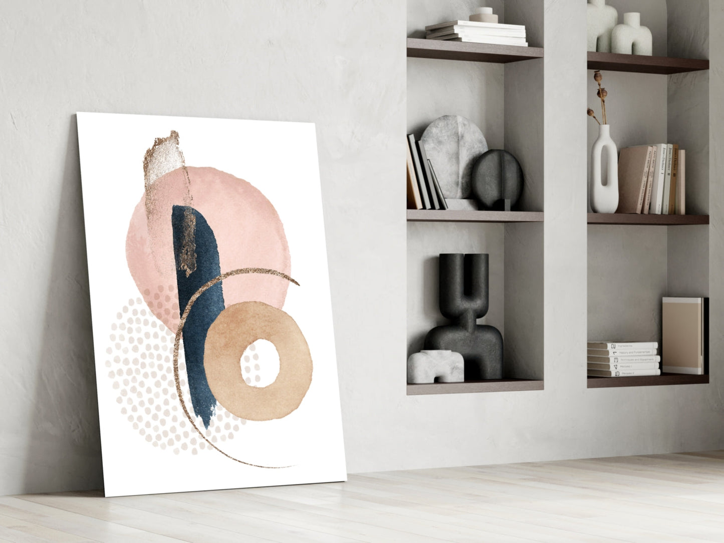 Blush Navy Boho Shapes Glass Wall Art