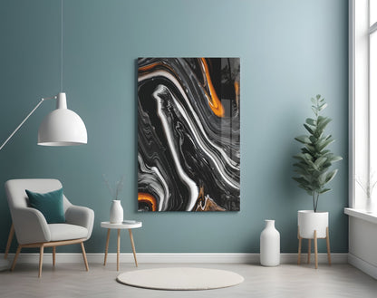Black Wave Alcohol Ink Glass Wall Art