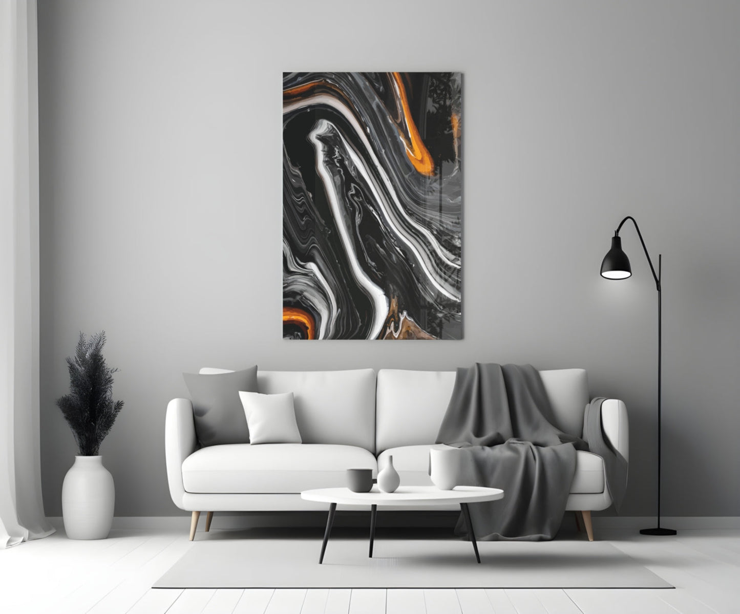 Black Wave Alcohol Ink Glass Wall Art