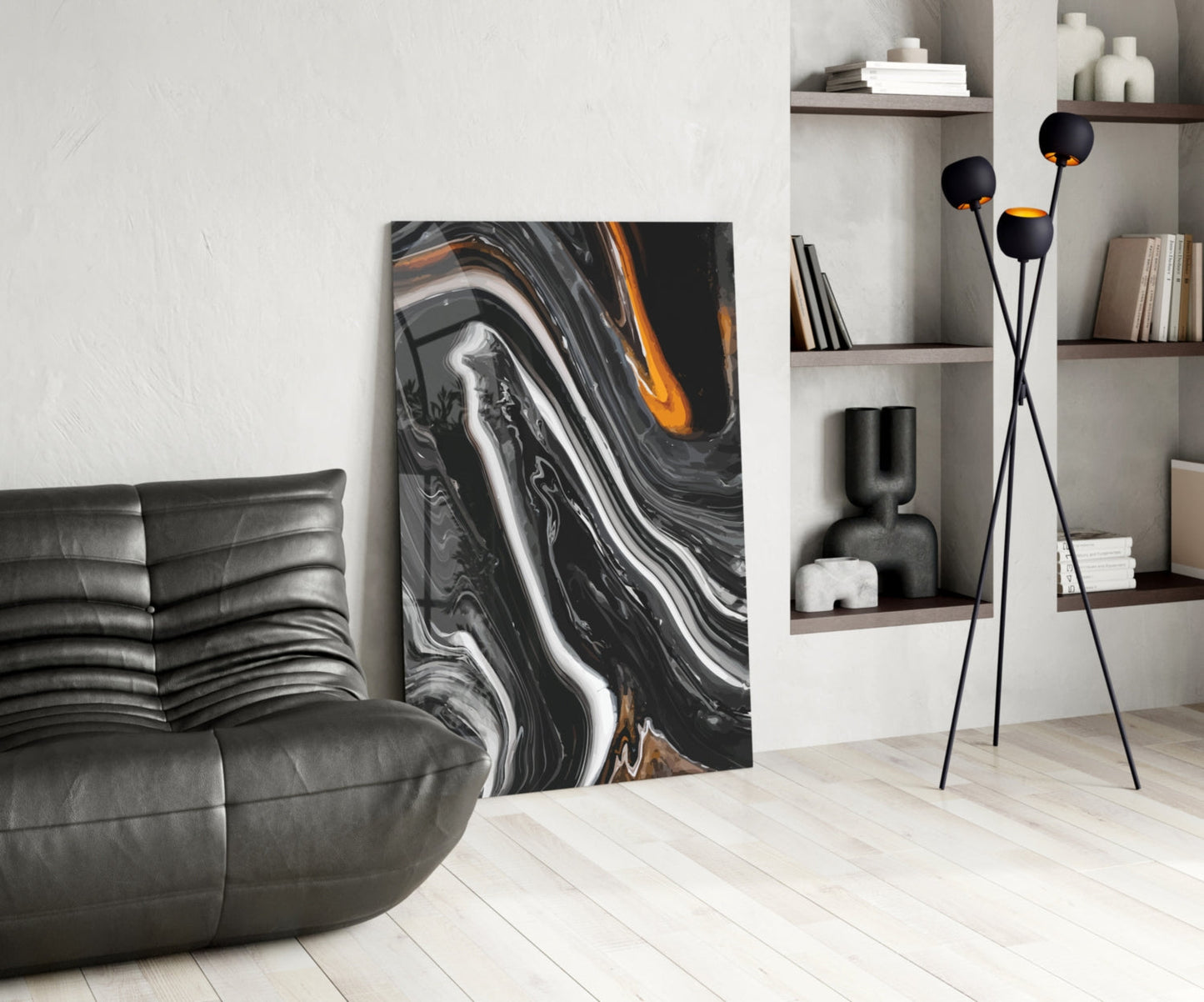 Black Wave Alcohol Ink Glass Wall Art