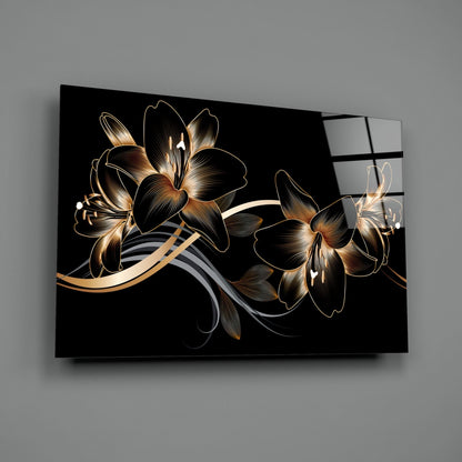 Golden Black Lily Glass Wall Art