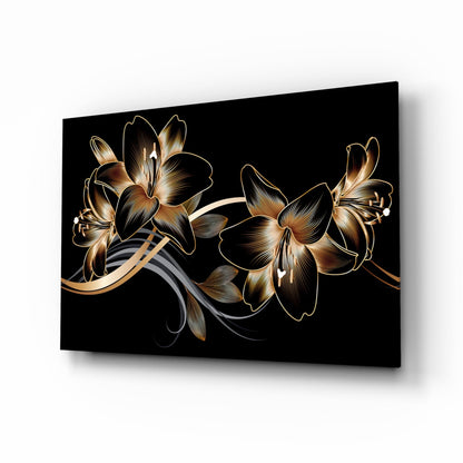 Golden Black Lily Glass Wall Art