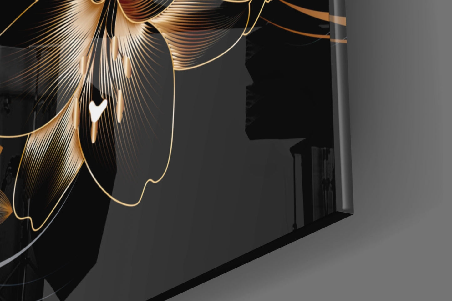 Golden Black Lily Glass Wall Art