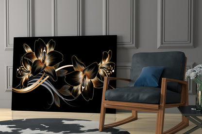 Golden Black Lily Glass Wall Art