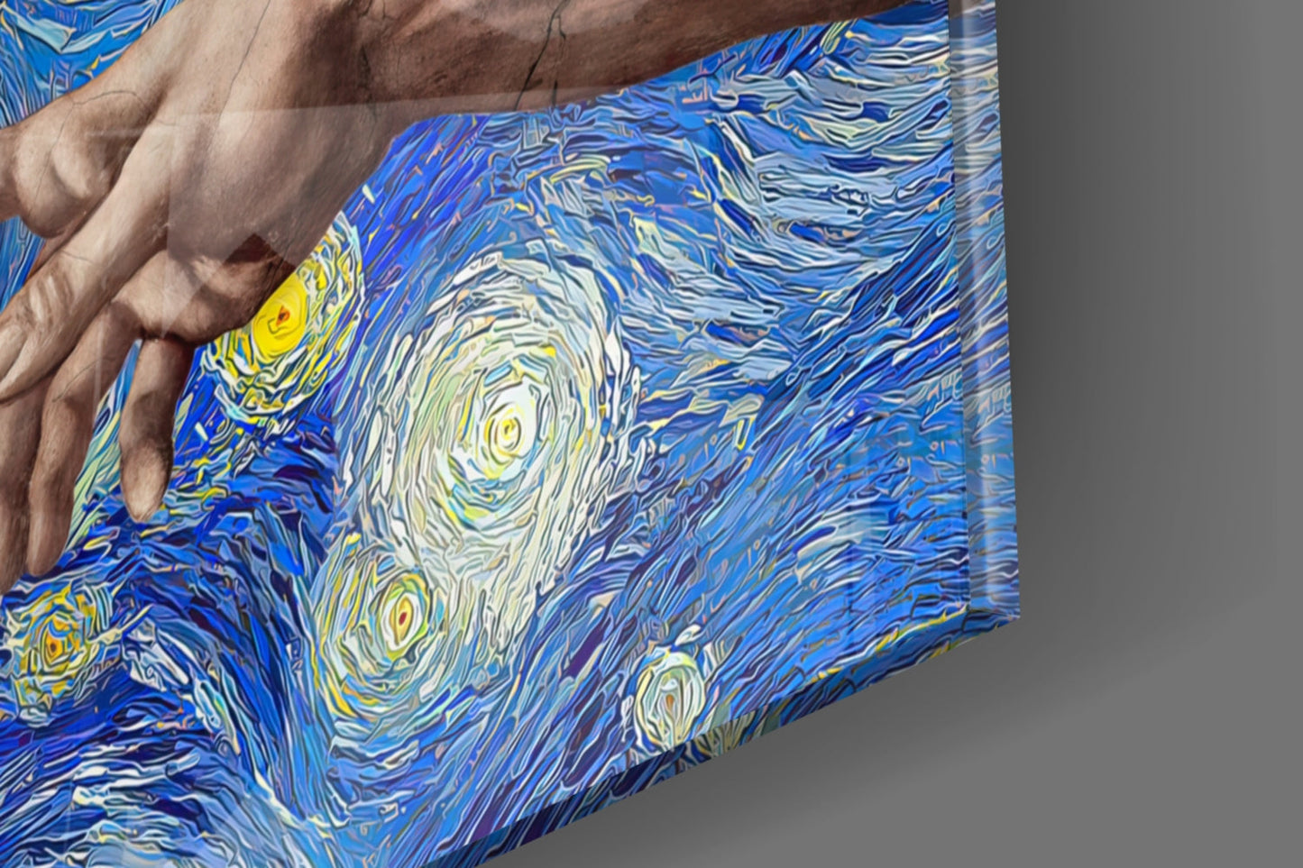 Creation of Adam in Starry Night Glass Wall Art
