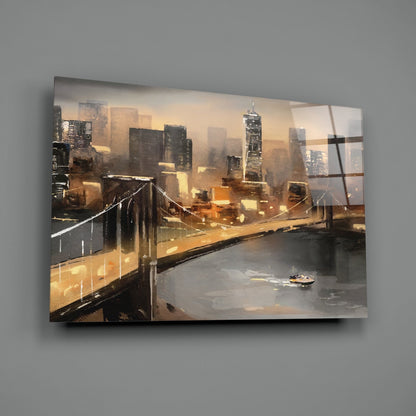 New York Bridge Glass Wall Art