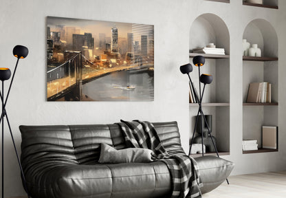 New York Bridge Glass Wall Art