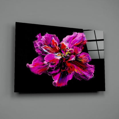 Magenta Red Painted Peony Glass Wall Art